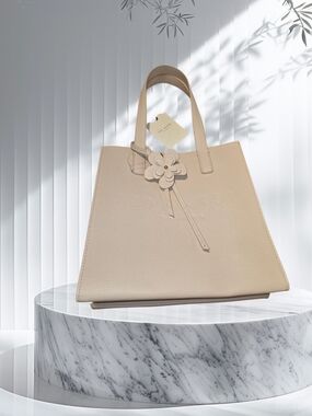 Ted Baker THE ICON Elegant Cream Floral Accent Tote Bag - Women's Handbag
